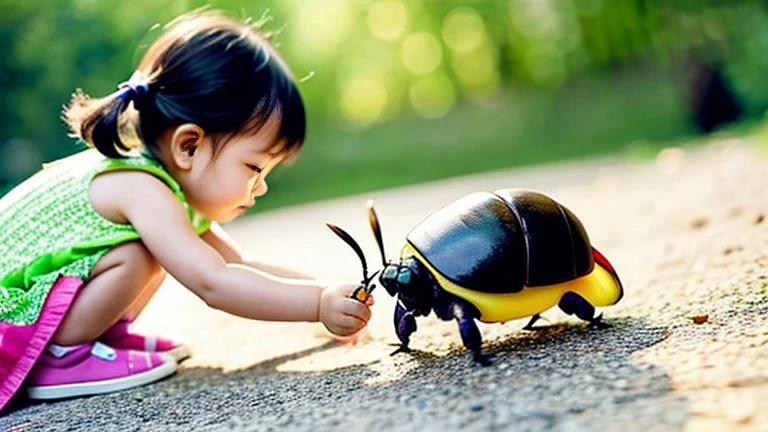 田舎で田舎でChildren playing with beautiful beetles、Children playing with beautiful beetles、