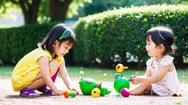 田舎で田舎でChildren playing with beautiful beetles、Children playing with beautiful beetles、