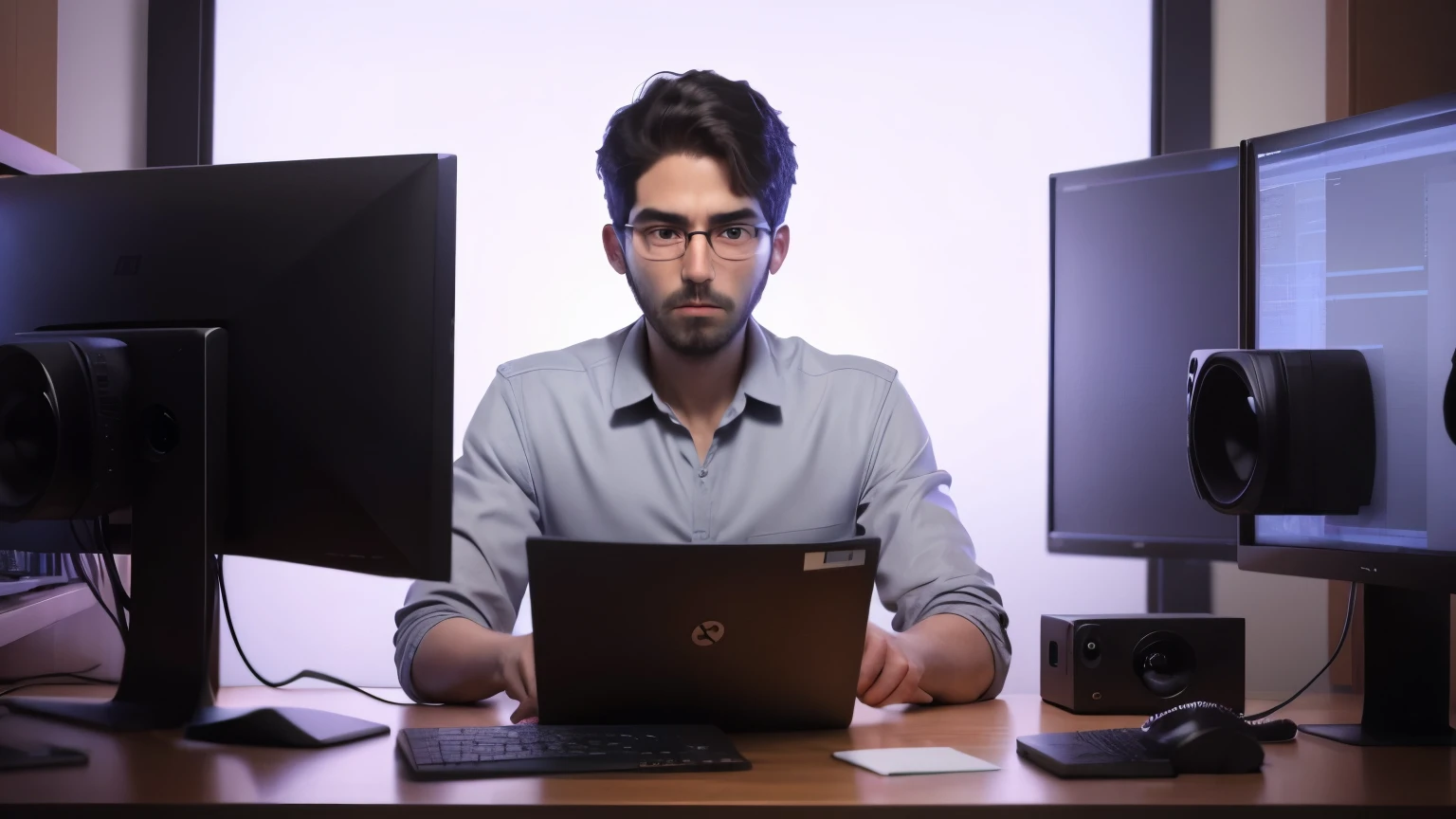 software developer looking at two monitors in front of him