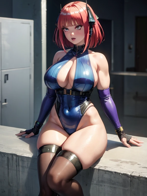 (masterpiece:1.4), highest quality, High resolution, lu1, cyborg, Multicolored Hair, compensate, Exposing shoulders, Black leotard, High leg leotard, (String:1.1), White jacket, Open jacket, belt, Shorts, Cowboy Shot, cyber punk, squat, wall, Abdominal muscles, A woman sitting facing the front , cyber punk, cybercore, Underarm, Bobcut, juicy thighs, Muscular woman, dirty, shiny and bright skin, Smooth surface, Tight body suit, Beautiful Face, Cute face、Plump、Big Breasts, Big Hips, Full Body Shot, Mature mother, Voluptuous thighs, ox, Seductive mature woman, Perfect body, Plus Size Model, Sailor suit, Wearing high heels,Miniskirt Uniform, Chunli