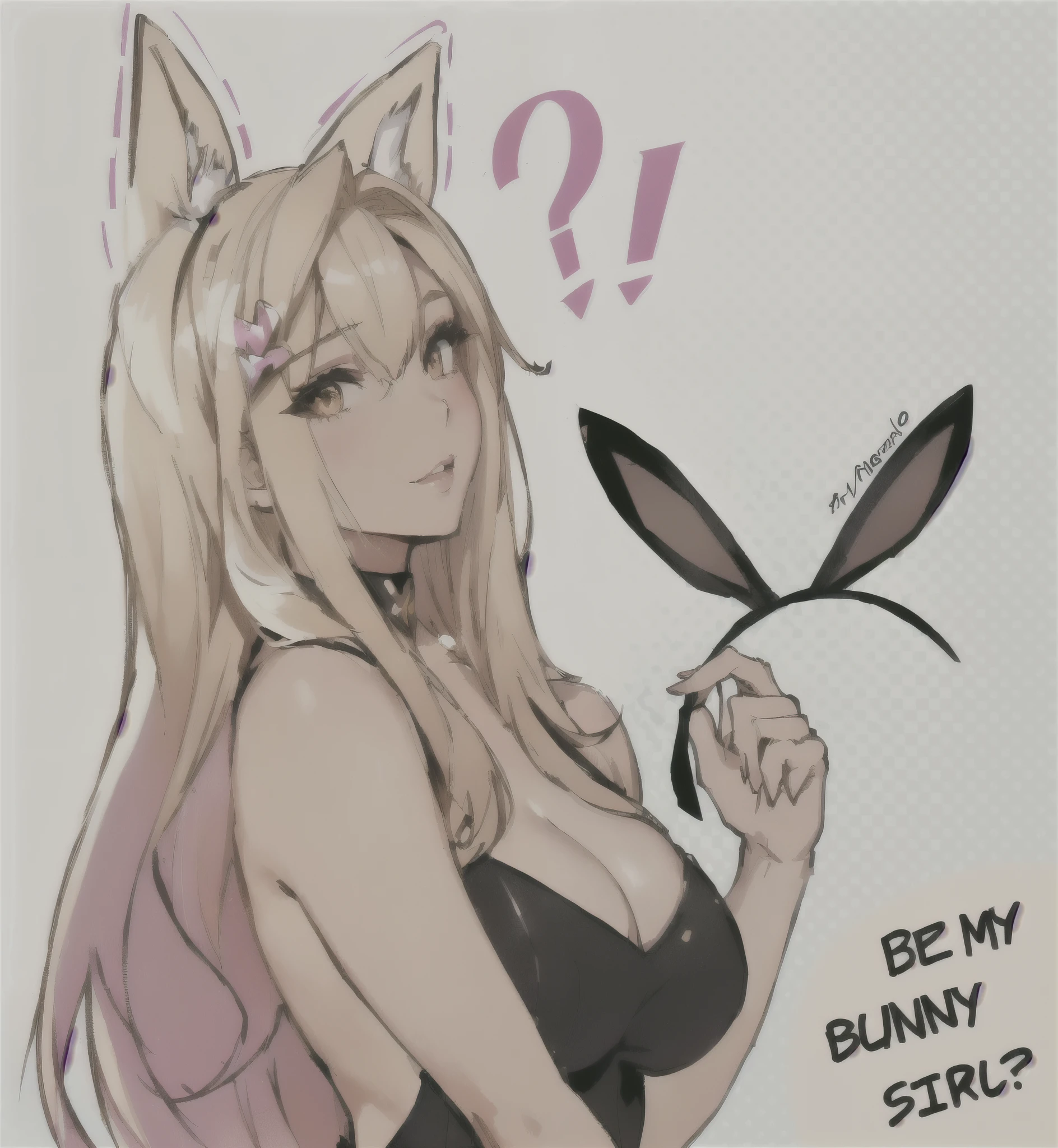 blond haired woman with bunny ears holding a mirror and a question mark, lola bunny fanart, bunny girl, with bunny ears, bunny ears, oc commission, seraphine ahri kda, with big rabbit ears, rossdraws 2. 5, in the style artgerm, pointy bunny ears, commission for high res, rabbit ears, playboy bunny