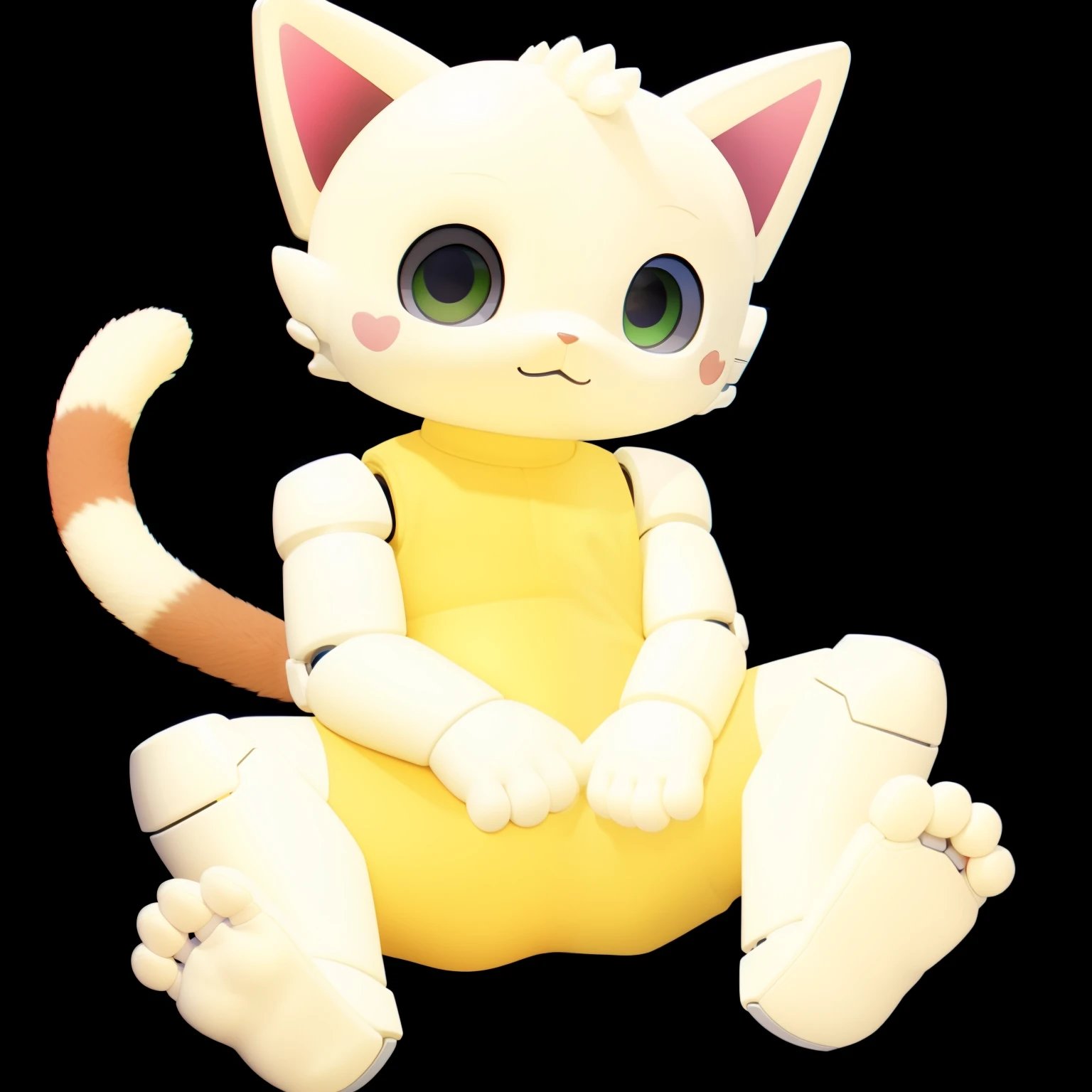 A beautiful (baby body) of a Mexican cat robot who is half human half robot on his face and showing his adorable cute feet!.