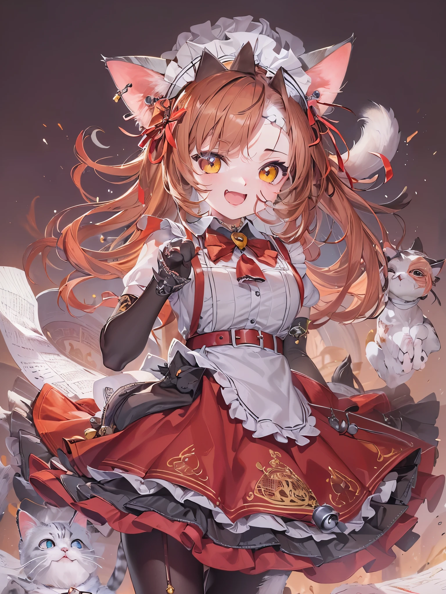 ((highest quality)),(Ultra-high resolution),(Very detailed),(Detailed Description),((The best CG)),(A masterpiece),Ultra-detailed art,Amazing drawing art,(Art with exquisite detail:1.5), (Cat Ear Maid:1.7),(Red belt choker with bells:1.6),(Mini flare skirt:1.3)