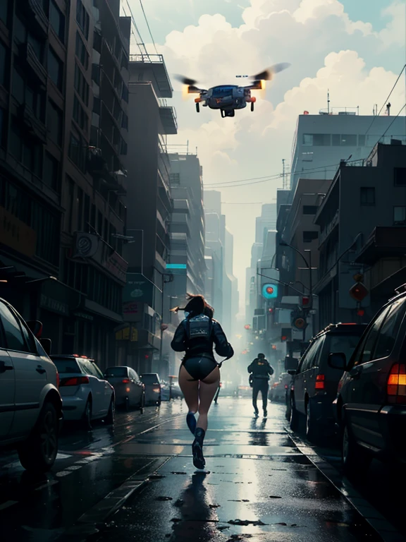 ((of the highest quality)), ((Obra maestra)), (estar familiarizado con), (High Definition), (accurate), (realista), (cinematographic), (mejor sombra), (Bajo contraste), (8k), cara perfecta, ((SYD MEaD style)), manga、Manga Design、Storyboard、Frame division、(a woman on the run), (Replicant), (pelo negro), pelo muy corto, Llevar un impermeable con capucha, cruce de lucha, Being chased by the police、el auto esta atascado、(2Police Drone is flying), Stuffiness, Stuffiness, Ciudad del futuro decadente, NEO TOKIO, a.D.2051, (vapor:1.2), esta lloviendo blanco, Noche, tiro de busto