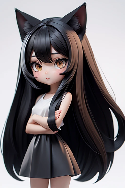 straight hair,black hair,white background,long hair,simple background,solo,1 girl,Cat ear,face forward. head only