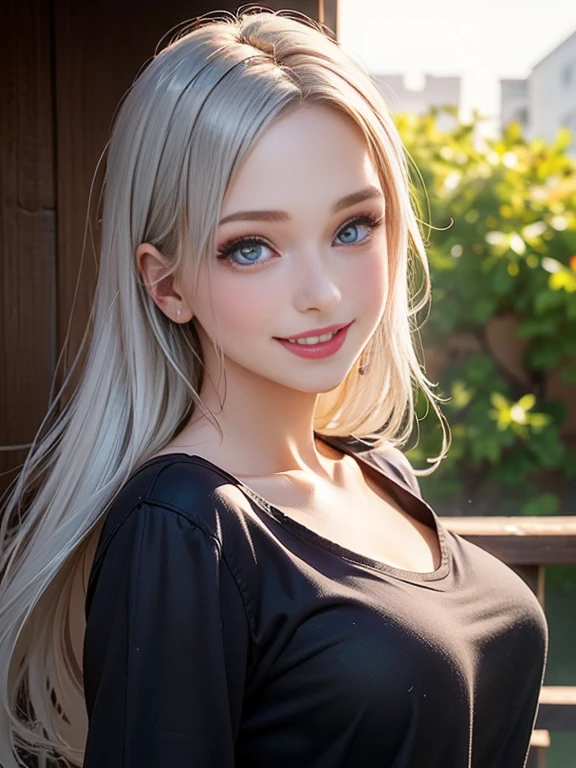 (best quality, 8k, photorealistic:1.5), (solo, one girl:1.5),(shine a bright light on women),(ultimate beautiful girl),(shiny skin),(oily skin),(Silver Ash Hair:1.3),(long hair:1.3),(cool beauty:1.5),(Blush brown makeup),(use pink glossy lipstick),(big beady eyes girl:1.5),(droopy eyes girl:1.5),(Big Eyes),(healthy body),(sweet smelling girl),(virgin girl),chuuChloe,(impressive eyes),(clean girl),(cute),(relaxing time),(compassion),(impurity),(love filled),(No love experience),(ager),(Lovely),(smile:1.5),(gentleness),(Sociable),(good at looking after),(positive),(goodness),(sensible),(flash),(Favorable),(Tight shirt),