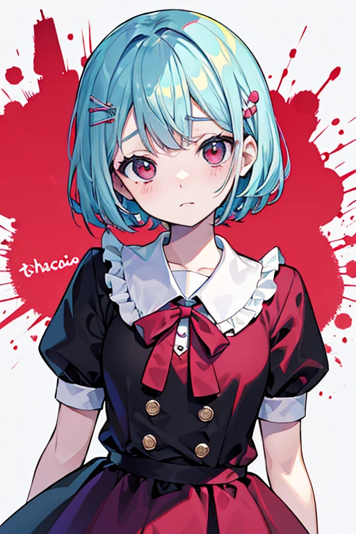 chica apariencia kawai con cara seria, rostro triste, no sonrie parece triste, enojada, ojos rojos