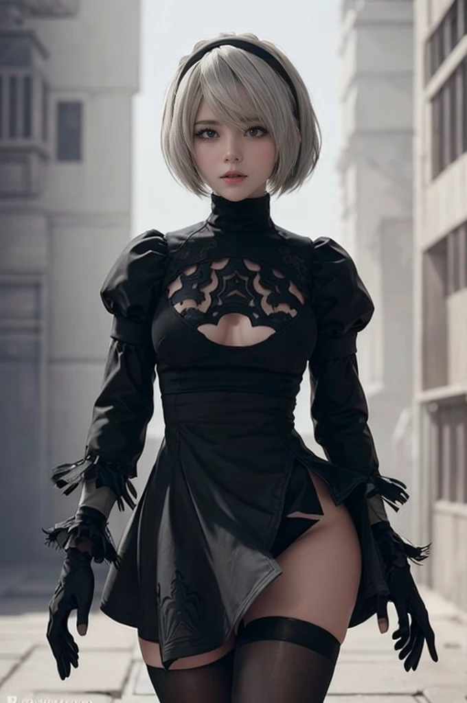 2B Nier Automata, (melhor qualidade,ultra-detalhado),(realista:1.37), rosto lindo e detalhado, textura ultra-realista, rosto delicado, athletic body, cores vivas. High definition, 8k