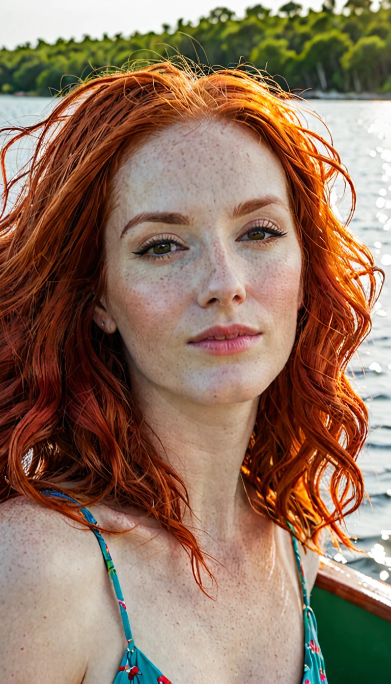 Une femme (red hair) sur un bateau de plaisance 