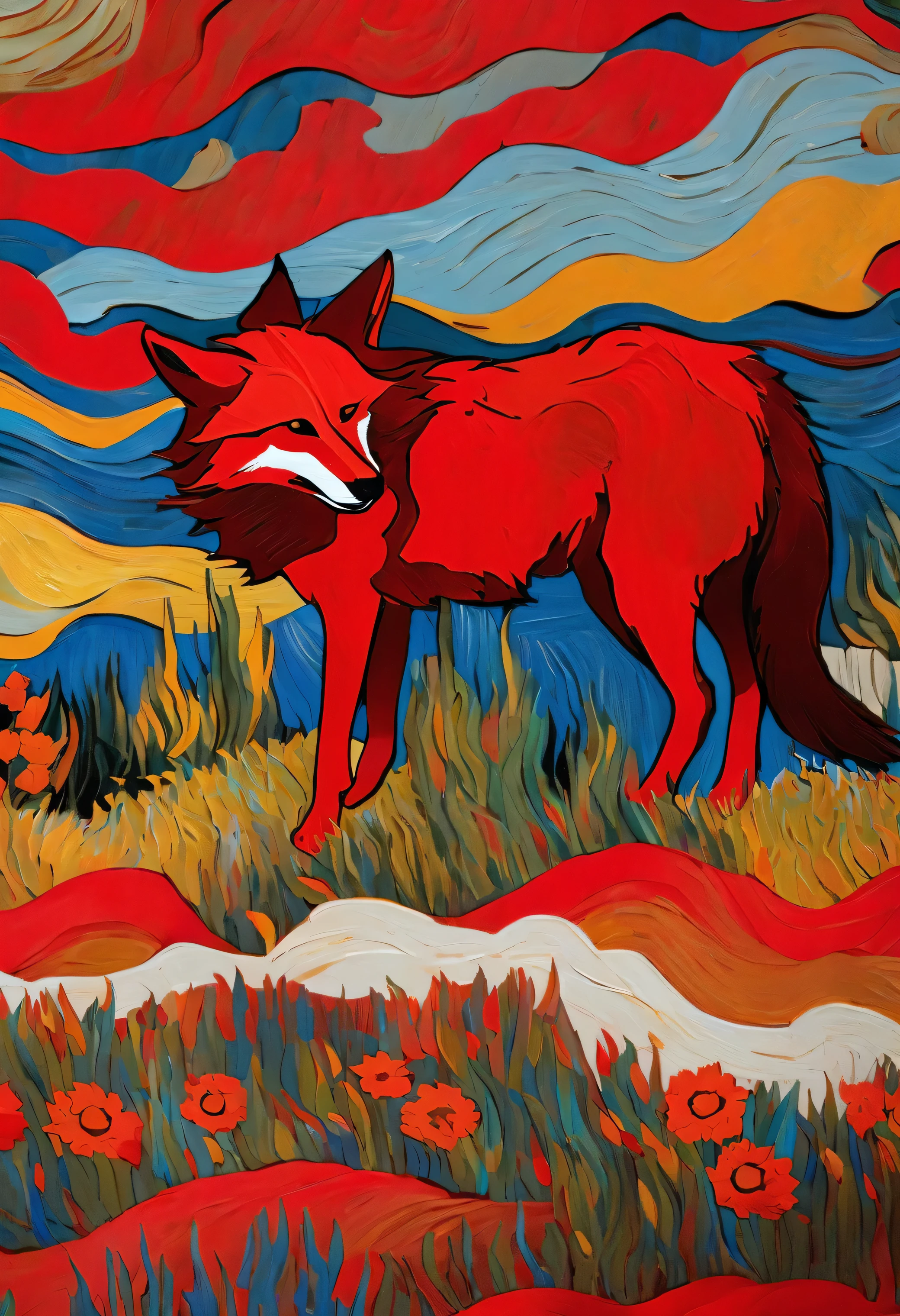 Van gogh, Surrealism, 8k, red, wolf, detail