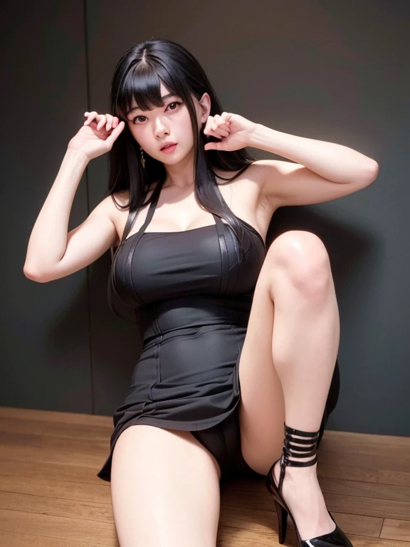 Big Breasts, Big Hips, Full Body Shot, Mature mother, Voluptuous thighs, ox, Seductive mature woman, Perfect body, Plus Size Model, Sailor suit, Wearing high heels,