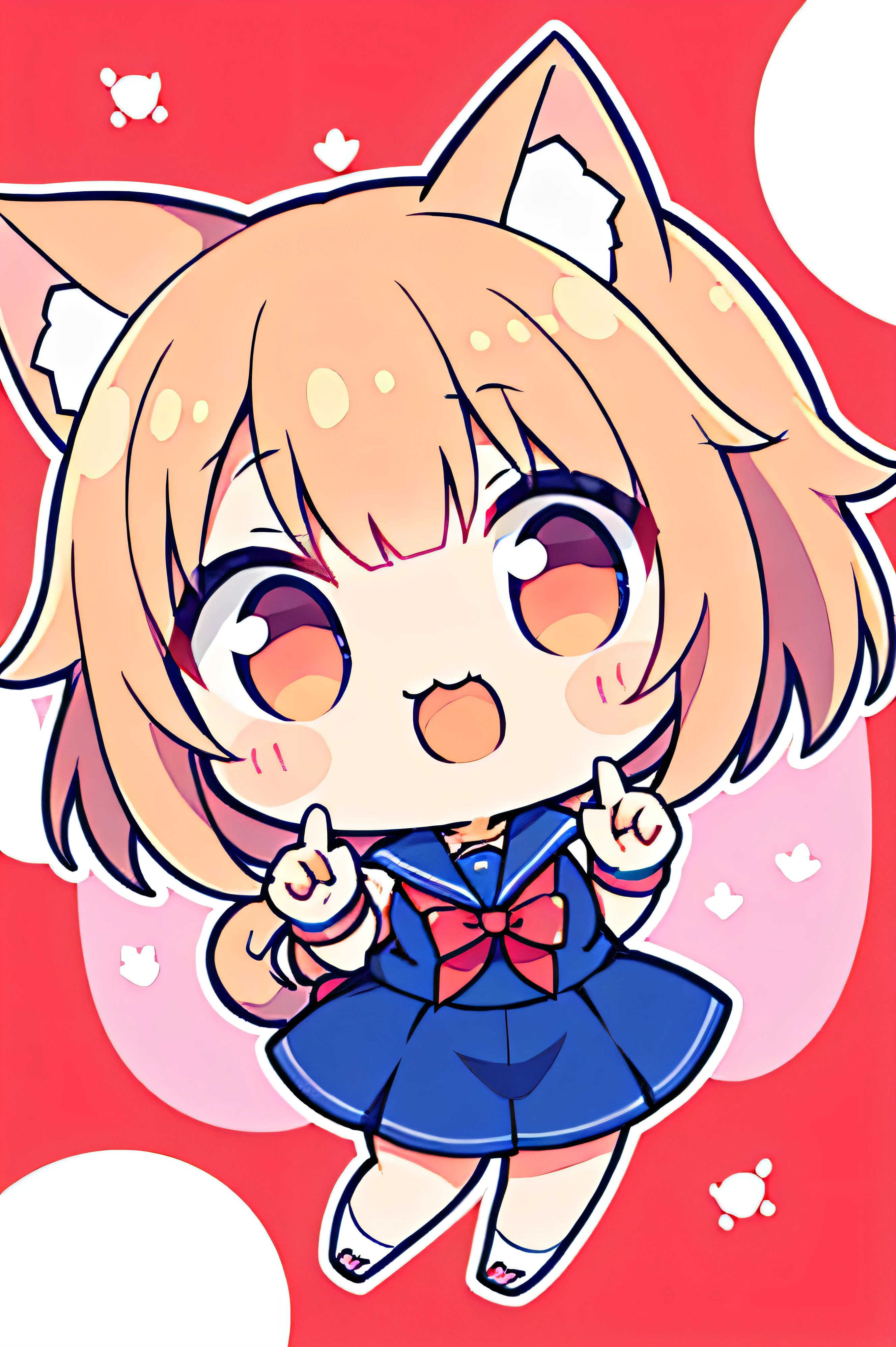 Chibi Neko, Cat, cute, 仔Cat, Big smile,Sports、Sailor suit