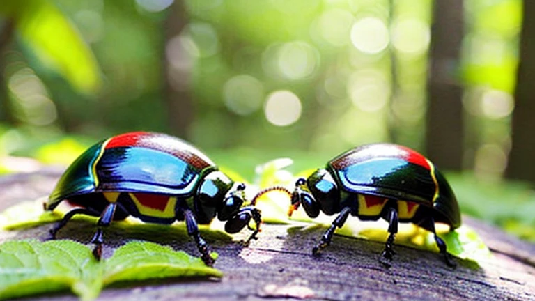 Children playing with beautiful beetles in the forest、Children playing with beautiful beetles in the forest、