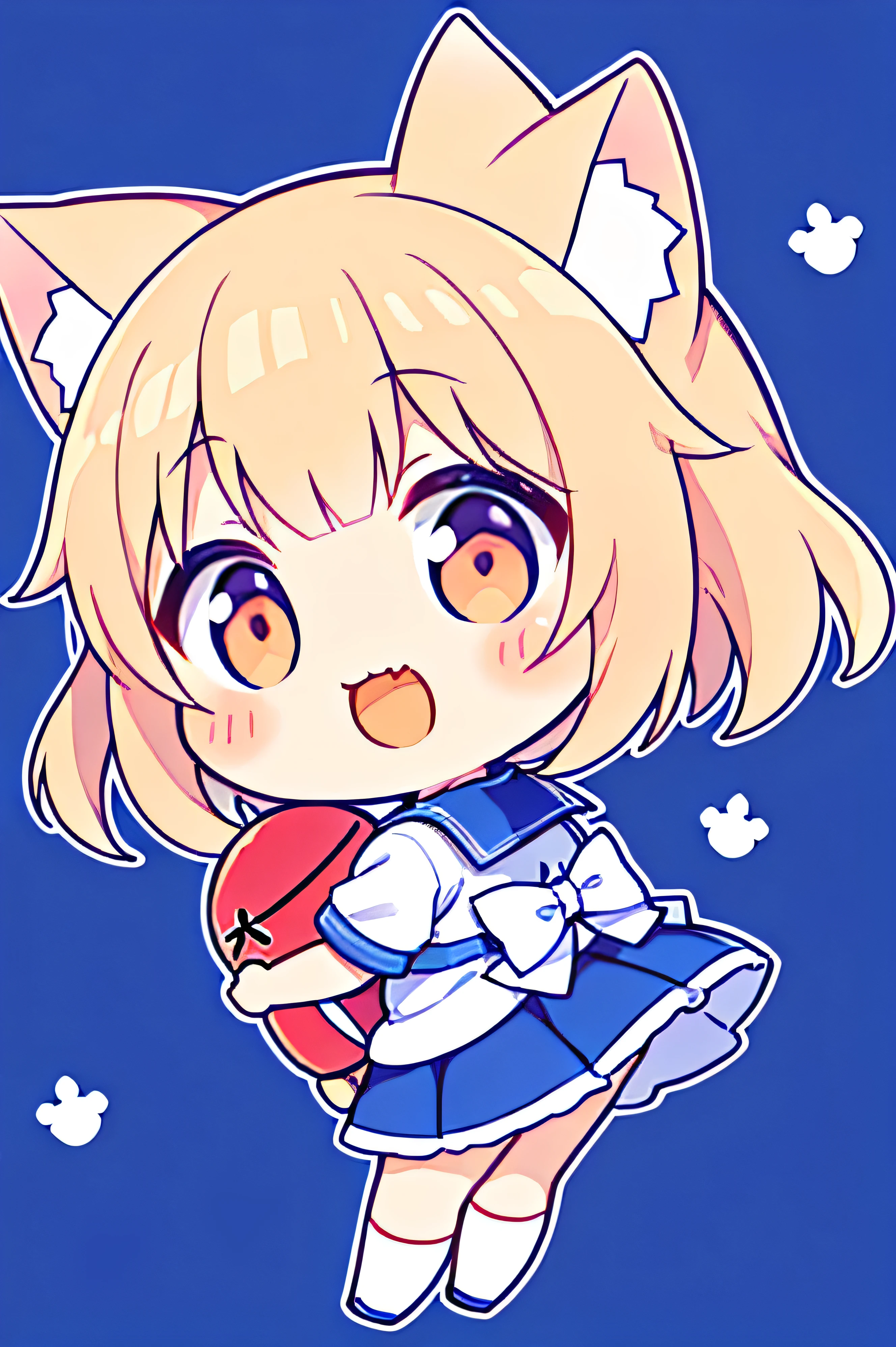 Chibi Neko, Cat, cute, 仔Cat, Big smile,Sports、Sailor suit