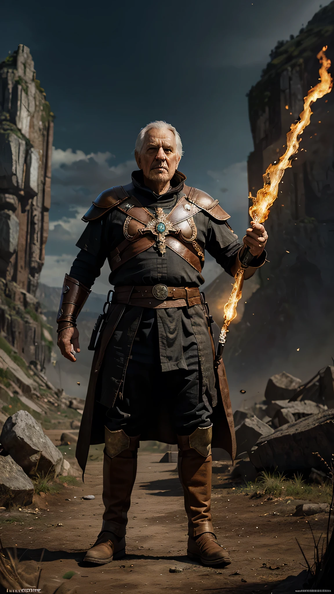 high quality realistic full body potrait, wise old man, leader, heroic, fantasy, scifi, epic, huge background
