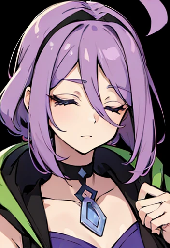 ((Human female Elder ager)), solo , purple hair  , half Closed  eyes , pokémon wold