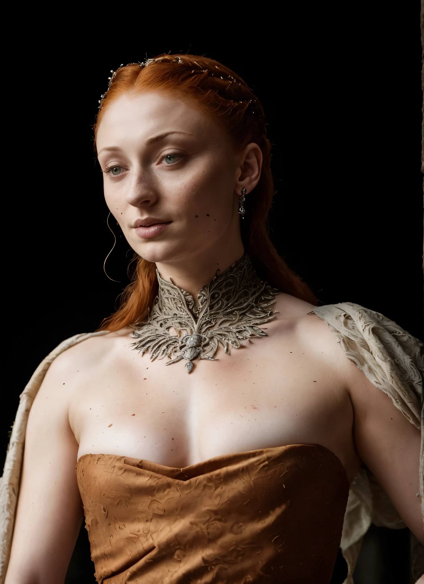 ( Photograph of Sophie Turner as hot queen ) (random photo , full body shot, thick figure, fleshy body, tall woman ) Alayne Stone, Gorgeous Woman, Thick figure, fleshy body, juicy lips, insane details, high level of edits, Queen, queen lady, Lady of Winterfell, Wardeness of the North,) the de facto Lady of the Eyrie, 40 years Old, she a Full growned mature lady now, beautiful mature lady, the queen, milf beauty, mature queen, a captivating woman, beautiful queen, empress, mediaeval queen, alluring appearance, unrivaled beauty, , mediaeval erotic costumes, a Game of Thrones-inspired costume, a close-up of a woman from the middle ages, scene from "Game of Throne," deep cleavage, warrior princess, healthy body, perfect thick body, attractive figure, fleshy body, style of "Game of Throne,", stunning woman, dress made of leather clothe ( ( insanely detailed realistic skin texture, pores, wrinkles ,freckles) , realistic environment, detailed ultra realistic facial features perfect body parts, ( hyper photorealistic) ), thick figure, curvy, bulky figure,