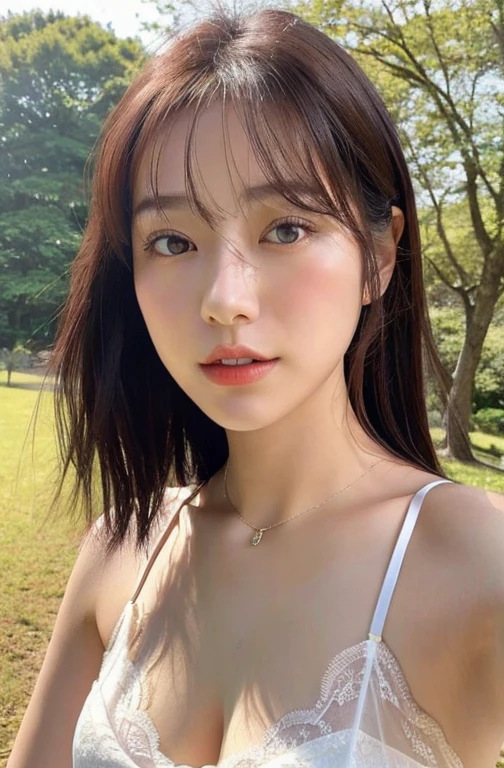 Close up portrait of woman walking in park in white bra、Japan Person Model、Young Sensual Gravure Idol、Young cute gravure idol、Realistic Young Gravure Idol、Realistic sensual gravure idol、Young gravure idols、sophisticated gravure idol、Yoshitomo Nara、Young skinny gravure idol、beautifull asian girl ever、oppai、full body Esbian、White camisole、The whole body is soaking wet