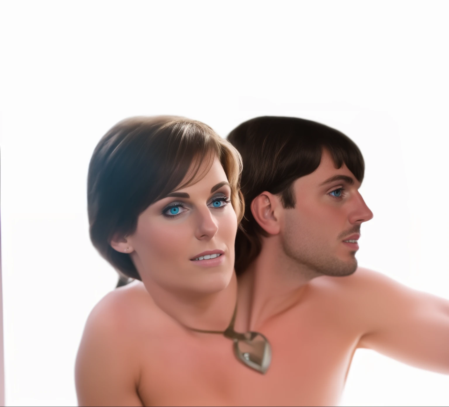 2heads, two headed, 60 year old mom and 20 year old son, son looking away, (uncomfortable:2)