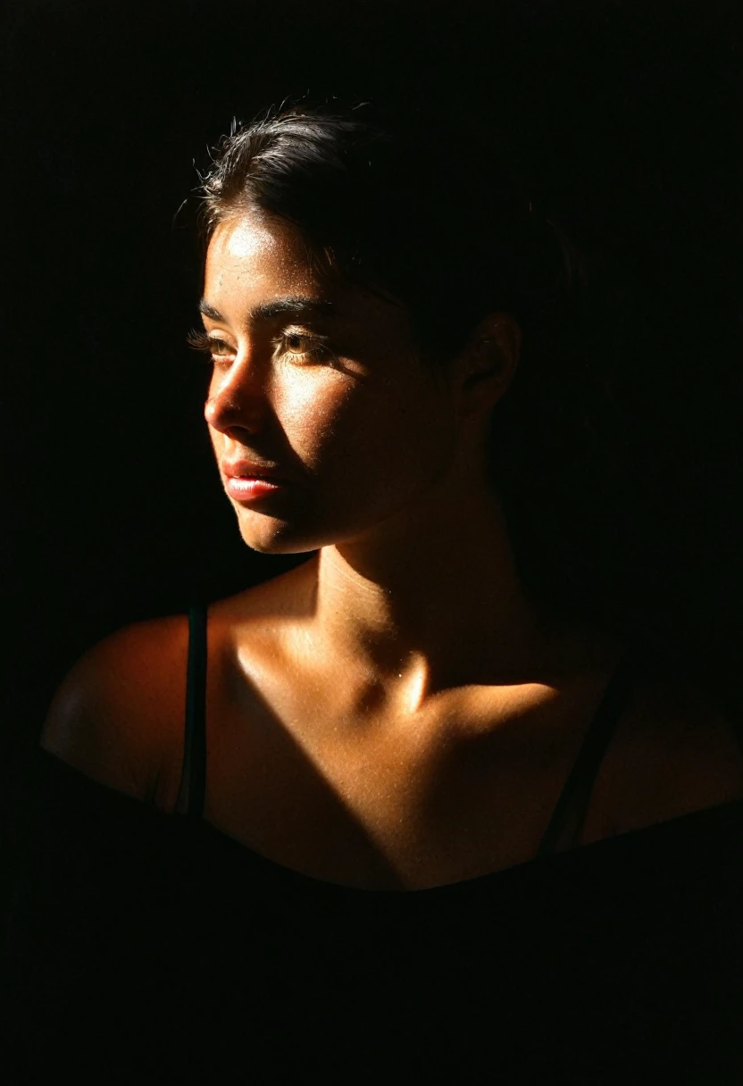 mejor calidad, Obra maestra, ultra high resolution, (fotorrealista:1.4), foto cruda, 1 chica, fuera del hombro, en la oscuridad, sombra profunda, Clave baja, cold light