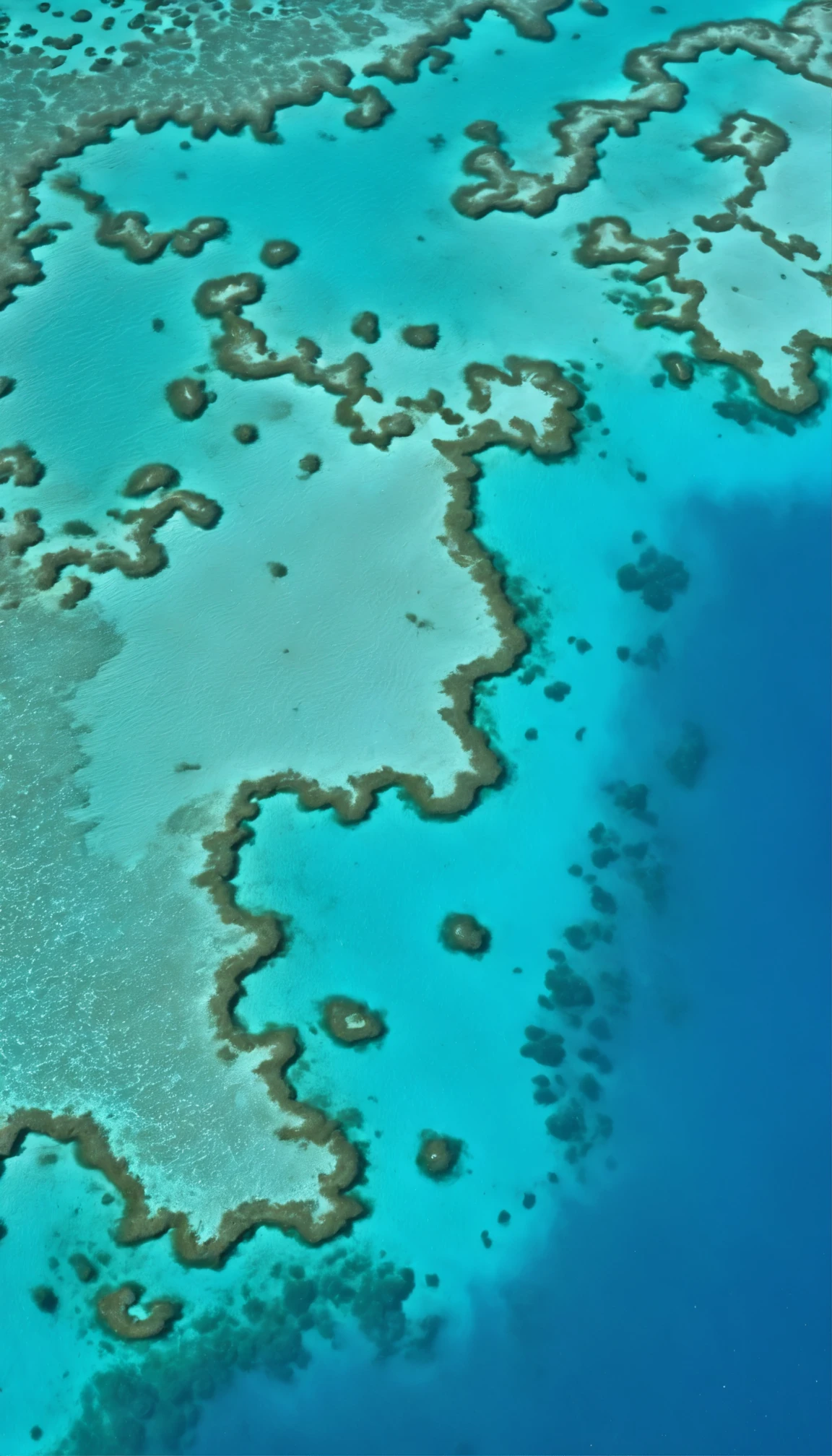 High-definition aerial view of the breathtaking Great Barrier Reef on Australia's Gold Coast。1,Marvel at the vibrant colors of the world's largest coral reef system, home to over 500 species of fish and 411 types of hard coral。Observe the clear turquoise waters and intricate patterns of coral from a bird's-eye view。The view is、Awe、You'll definitely be enthralled by underwater adventures.。Overwhelming realism