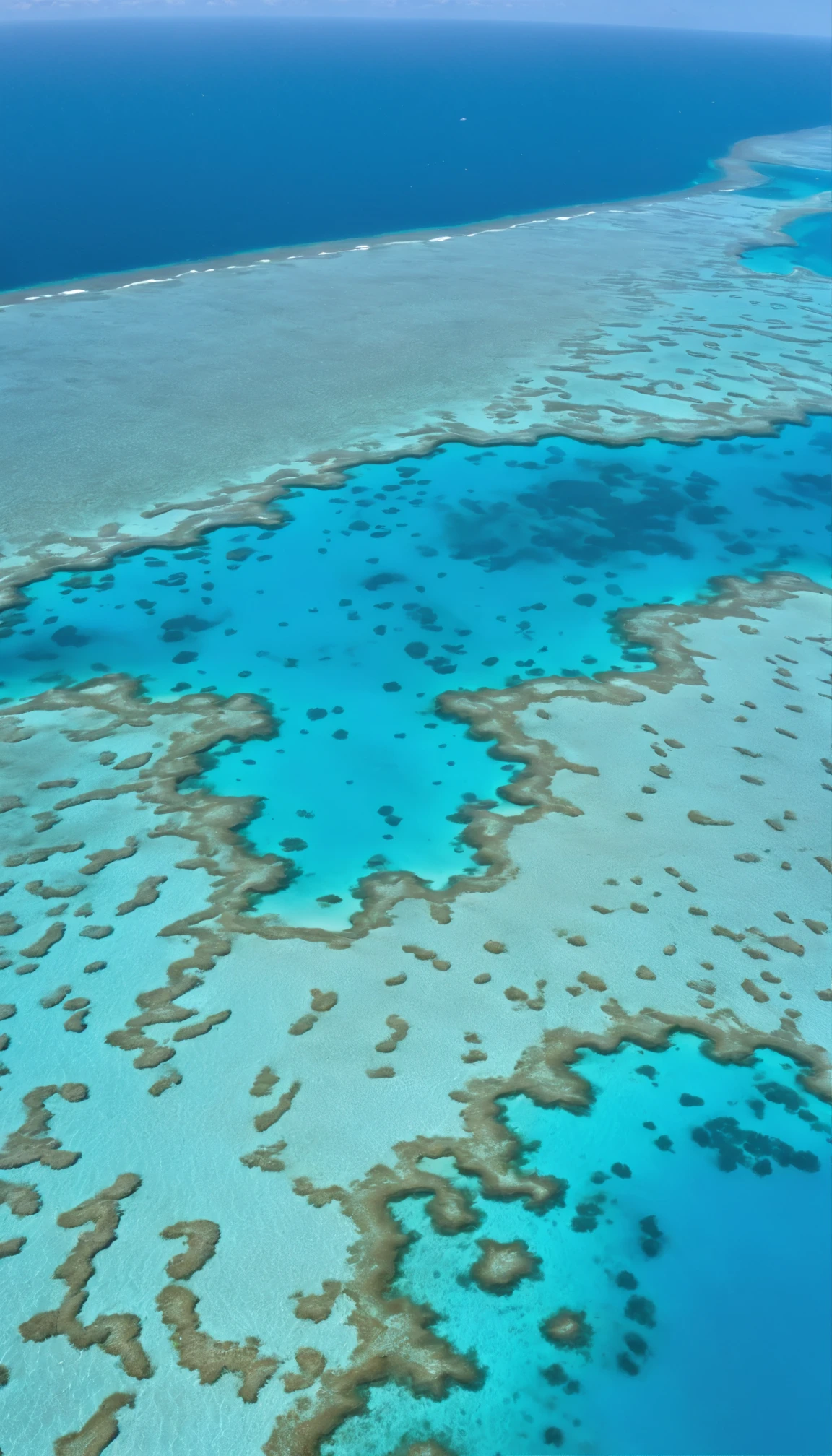 High-definition aerial view of the breathtaking Great Barrier Reef on Australia&#39;s Gold Coast。1,Marvel at the vibrant colors of the world&#39;s largest coral reef system, home to over 500 species of fish and 411 types of hard coral。Observe the clear turquoise waters and intricate patterns of coral from a bird&#39;s-eye view。The view is、Awe、You&#39;ll definitely be enthralled by underwater adventures.。Overwhelming realism