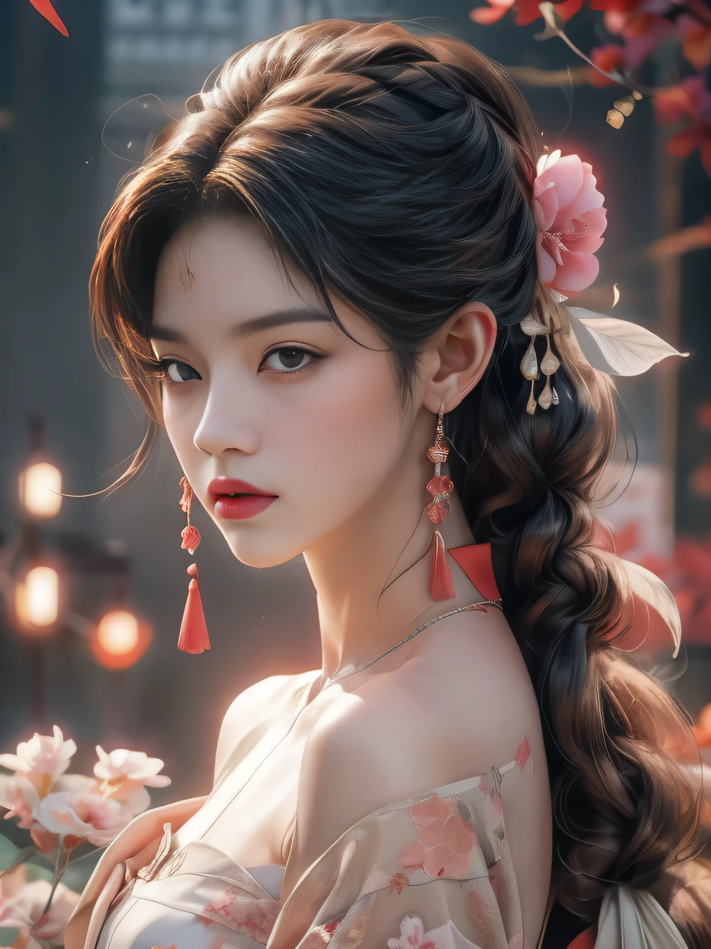arafed image of a couple of asian man and woman hugging each other in Peach Garden, in wedding clothes, Peach Garden detailed background, Red lanterns, xianxia fantasy, jingna zhang, game cg, wuxia, inspired by Chen Yifei, xianxia, xianxia hero, 2.5 d cgi anime fantasy artwork, heise jinyao, chinese fantasy, beautiful render of tang dynasty, heise-lian yan fang, (perfect full face:1.5), (high detail:1.1), detailed character, detailed eyes, detailed hands, detailed fingernails, 4k best quality, 8k character details, high quality anime art, high quality illustration, detailed anime wallpapers, detailed anime art, hyper-realistic, elegant, high quality realistic anime art