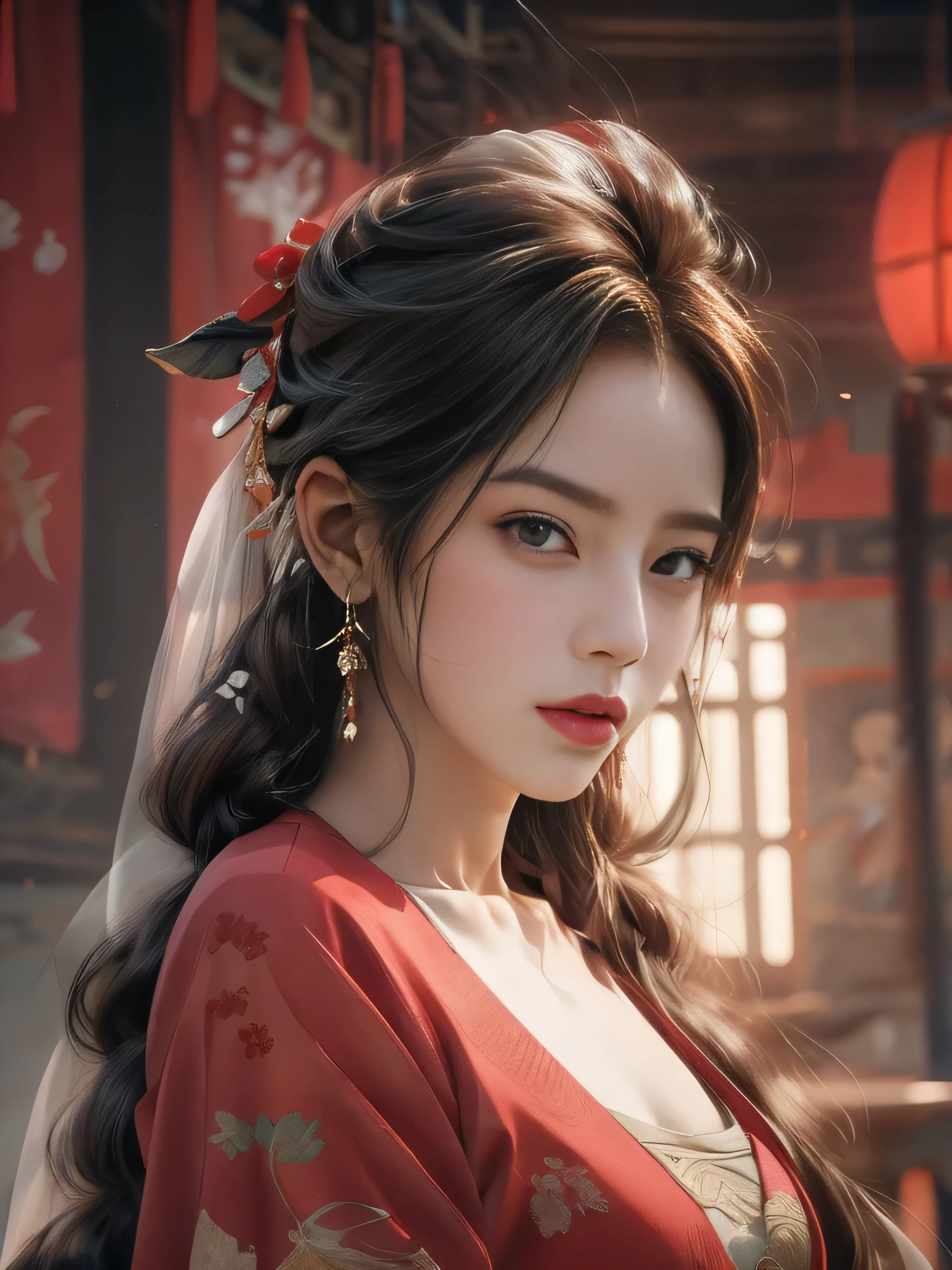 arafed image of a couple of asian man and woman hugging each other in Peach Garden, in wedding clothes, Peach Garden detailed background, Red lanterns, xianxia fantasy, jingna zhang, game cg, wuxia, inspired by Chen Yifei, xianxia, xianxia hero, 2.5 d cgi anime fantasy artwork, heise jinyao, chinese fantasy, beautiful render of tang dynasty, heise-lian yan fang, (perfect full face:1.5), (high detail:1.1), detailed character, detailed eyes, detailed hands, detailed fingernails, 4k best quality, 8k character details, high quality anime art, high quality illustration, detailed anime wallpapers, detailed anime art, hyper-realistic, elegant, high quality realistic anime art