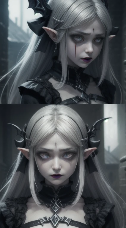 Silver hair, possessed eyes, Goth Princess Zelda, crying tears of blood,