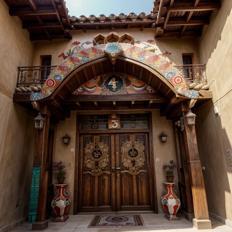 Crea una casa de 4 pisos, grande, with alebrijez decoration