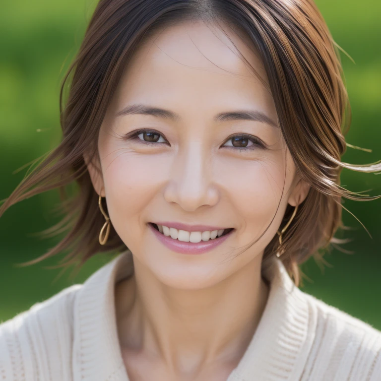 (8k, RAW photo, highest quality, masterpiece: 1.2), (realistic, photorealistic: 1.4), (1 woman, 30 years old, mature woman), real human skin, high resolution face, beautiful and detailed eyes, Farmer, Japanese, smile, nice, make