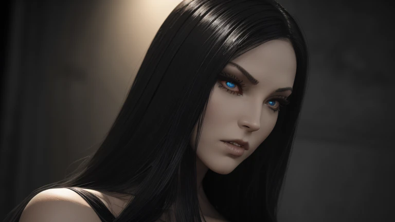 masterpiece, Ultra realistic, 16k, high quality, incredibly detailed, nightmare aesthetic, nightmare atmosphere, cinematic, work of art, (sharp focus: 1.5), (photorealistic: 1.3), featured (Beautiful girl), a captivating image of a vampire (girl) that combines allure and mystique. Tall and gorgeous, goth makeup. A vampire from within the confines of a dark gothic castle. Its appearance is both seductive and sinister, a seductive incarnation of the night. Long pale-obsidian Messy hair, framing her pale, alabaster skin that seems to glow ethereally. Her attire is gothic, a perfect fusion of dark allure and a figure-hugging silhouette that highlights her voluptuous form. Red eyes (evil eyes look), her eyes are like red orbs of intense of sinister light. The vampire's sharp fangs, gleaming against his ivory complexion, hint at his predatory nature and his otherworldly beauty. realistic skin texture, pale-white skin illuminated. realistic perfect shading. absurdres, realistic textures. solo, alone, 1girl. tall. looking at viewer. female muscular body, toned body, defined muscles. realistic natural breasts, cleavage. pantyhose, (a black) darkness queen dress adorned in gold (realistic texture). Different positions at different angles. Night background. unbelievably real, best quality, Photorealistic.