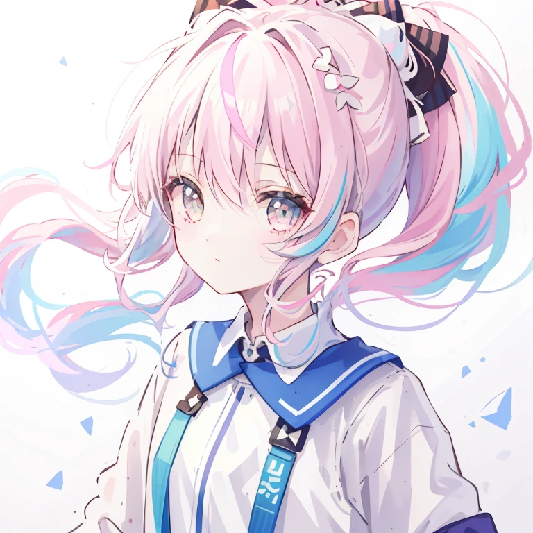 One girl, oasis, Brush Sticker, Double Ponytail, Triple White, Tartan,Pastel pink gradient hair,, White Background
