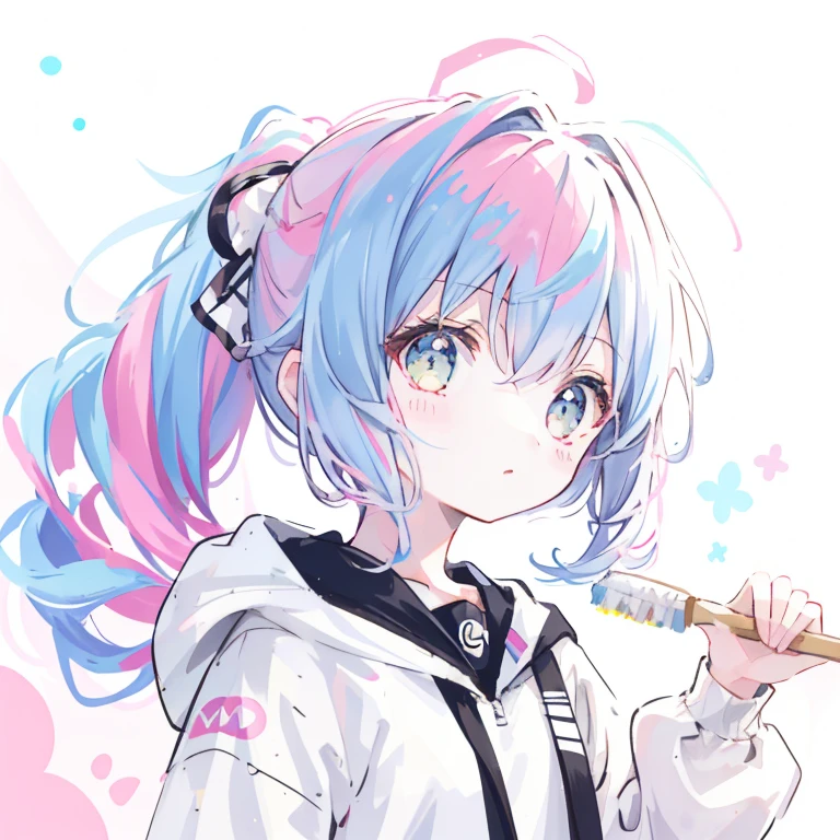 One girl, oasis, Brush Sticker, Double Ponytail, Triple White, Tartan,Pastel pink gradient hair,, White Background