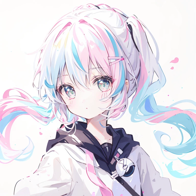 One girl, oasis, Brush Sticker, Double Ponytail, Triple White, Tartan,Pastel pink gradient hair,, White Background