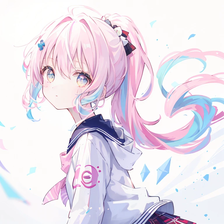 One girl, oasis, Brush Sticker, Double Ponytail, Triple White, Tartan,Pastel pink gradient hair,, White Background