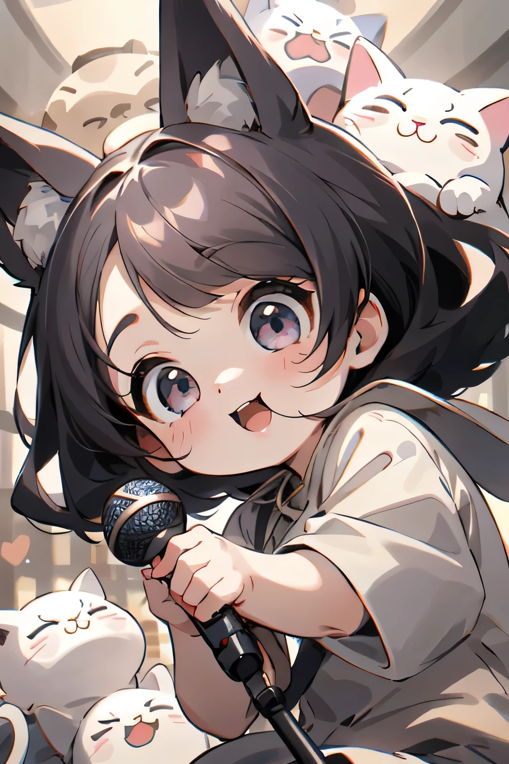 highest quality、One Girl、、Laughter、Cool、Cute eyes、Cat ear、Stand microphone、sing