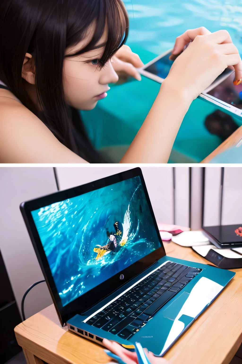 Anime-inspired art style, laptop, Ladies' apparel site,