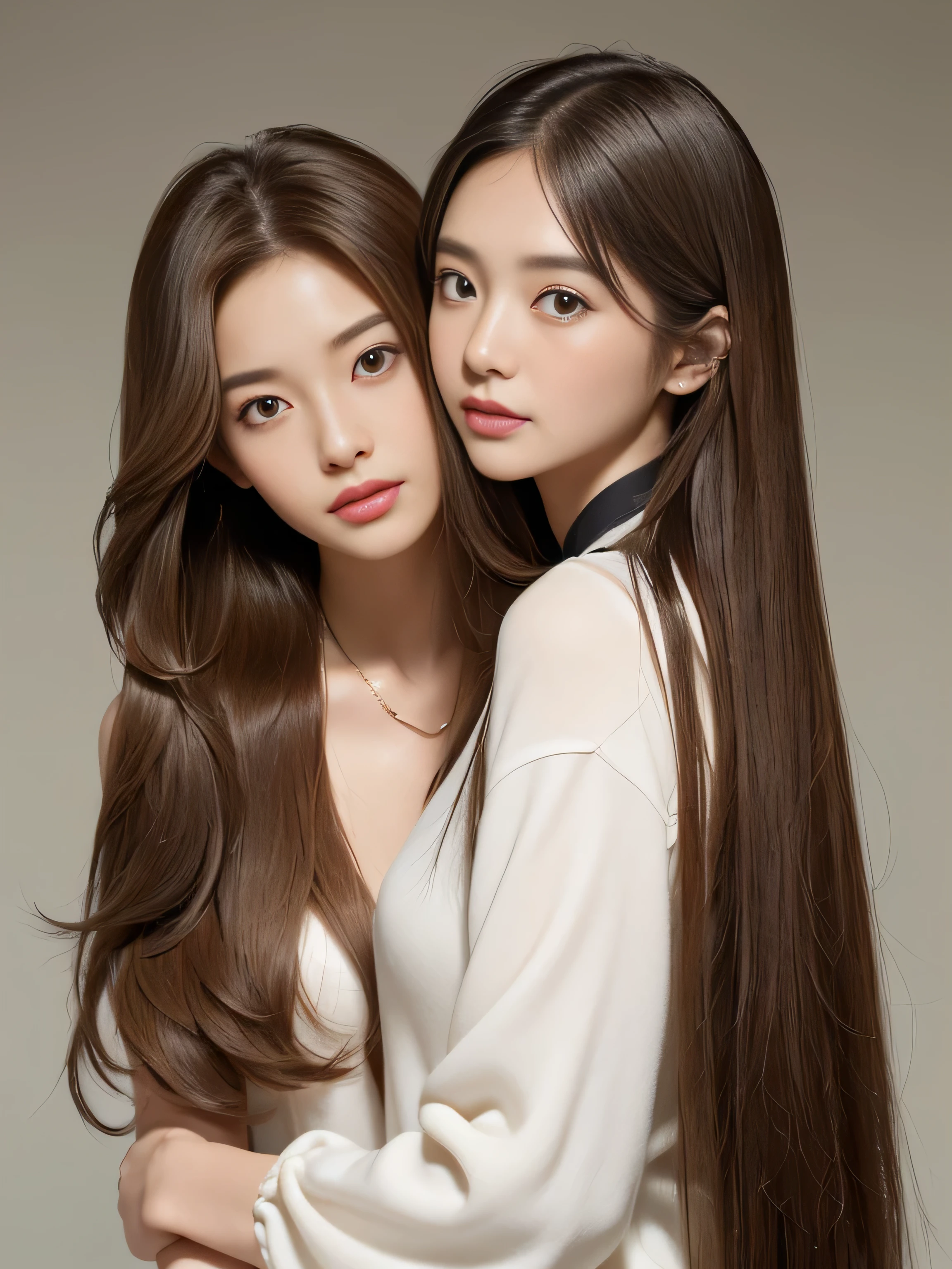(Knee-length shot of two women) ((Both of them are in random poses that show as much of their back and hair as possible.:1.8)) ((Both of themBeautiful 24 year old hair model with long black hair, girl with super Very long hair that reaches down to the ankles, extremely Very long hair that reaches down to the ankles, Very long hair that reaches down to the ankles,Very long hair that reaches down to the ankles , Flowing Hair, very Very long hair that reaches down to the ankles, Very long hair that reaches down to the anklesgirl,Very long hair that reaches down to the ankles , flowing light brown hair, length Hair windy, Very long light brown hair, flowing light brown hair,Incredibly straight long-lasting hair, Abnormally long hair!!!! Her highest quality!!!! hair is long and straight., Very long light brown hair that reaches down to the ankles, highest quality light brown hair , , Highest quality long straightなVery long hair that reaches down to the ankles straight, beautiful, High quality hair, Very long hair that reaches down to the ankles and highest quality straight light brown hair, straight, highest quality light brown hair, Perfect silky straight hair of the highest quality, straight, highest quality light brown hair , lengthLight brown hair straight hair, length, Thick and voluminous light brown hair Her hair is long and straight, Very long light brown hair, Abnormally very ridiculously long light brown hair that lasts forever, Very long, straight, Light brown hair that reaches down to her ankles, Abnormally very long straight, beautiful hair of the highest quality, length Hair, length, straight light brown hair ,Extraordinarily very long light brown hair that lasts forever and free straight light brown hair , straight light brown hair)) (Both of them have perfect bangs..:1.3) (Japan's most sexy and beautiful 24-year-old beauty model) (Both of them look at the viewer with a very captivating expression...) ((highest quality)), ((masterpiece)), (Familiar) (Get used to it) Perfect Face (Both of themHer skin is a typical Japanese skin color. And very detailed) (Both of themBig breasts:1.3) (Both of them She is wearing a beautiful shiny white camisole.) (Both of them She has a beautiful face and a typical Japanese figure...., Narrow eyes) (Both of them She has perfect beautiful and sexy makeup and face Lipstick is light red A solid eyeliner) ((Rich 1.4)) (Very detailed)