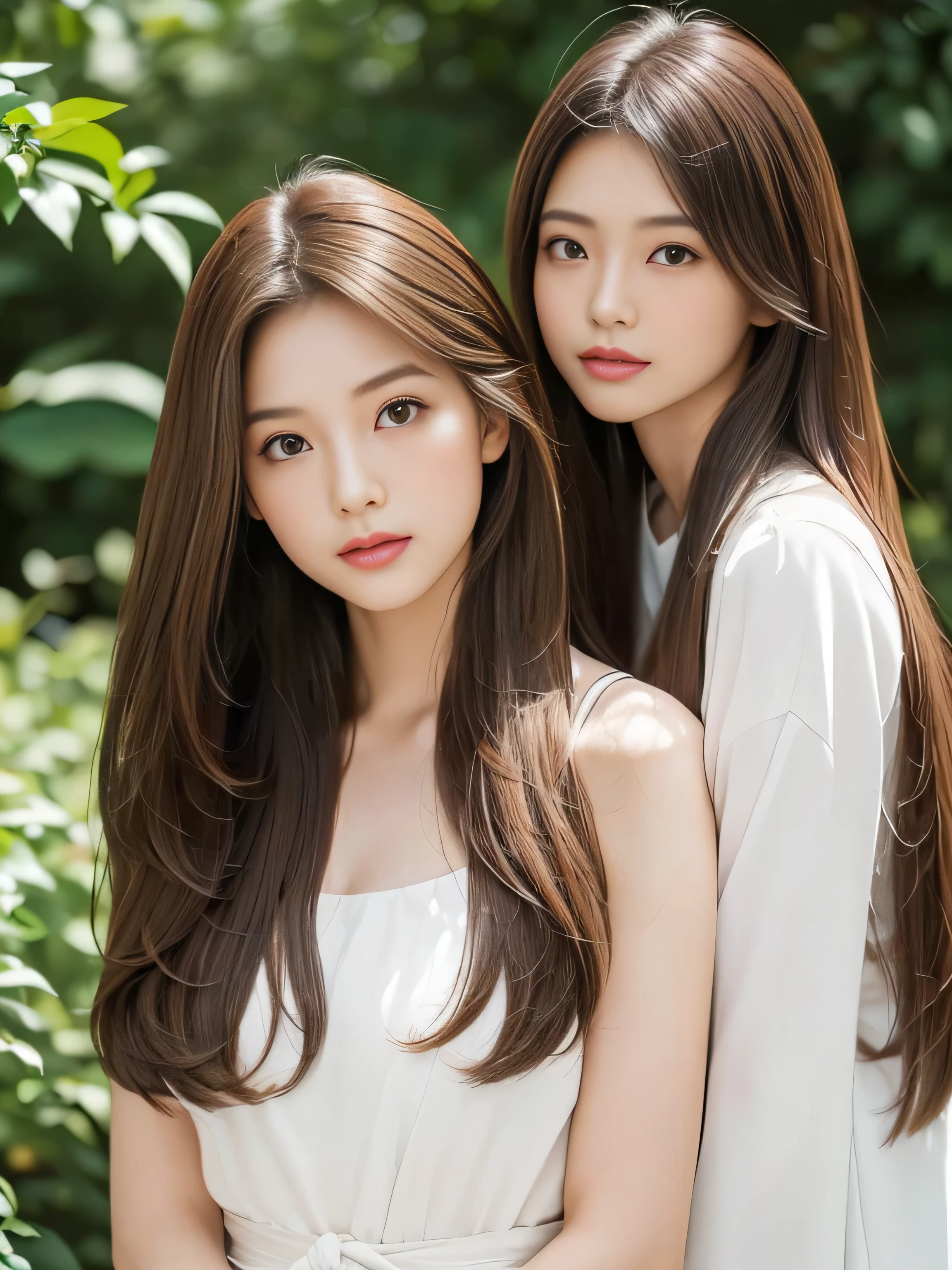 (Knee-length shot of two women) ((Both of them are in random poses that show as much of their back and hair as possible.:1.8)) ((Both of themBeautiful 24 year old hair model with long black hair, girl with super Very long hair that reaches down to the ankles, extremely Very long hair that reaches down to the ankles, Very long hair that reaches down to the ankles,Very long hair that reaches down to the ankles , Flowing Hair, very Very long hair that reaches down to the ankles, Very long hair that reaches down to the anklesgirl,Very long hair that reaches down to the ankles , flowing light brown hair, length Hair windy, Very long light brown hair, flowing light brown hair,Incredibly straight long-lasting hair, Abnormally long hair!!!! Her highest quality!!!! hair is long and straight., Very long light brown hair that reaches down to the ankles, highest quality light brown hair , , Highest quality long straightなVery long hair that reaches down to the ankles straight, beautiful, High quality hair, Very long hair that reaches down to the ankles and highest quality straight light brown hair, straight, highest quality light brown hair, Perfect silky straight hair of the highest quality, straight, highest quality light brown hair , lengthLight brown hair straight hair, length, Thick and voluminous light brown hair Her hair is long and straight, Very long light brown hair, Abnormally very ridiculously long light brown hair that lasts forever, Very long, straight, Light brown hair that reaches down to her ankles, Abnormally very long straight, beautiful hair of the highest quality, length Hair, length, straight light brown hair ,Extraordinarily very long light brown hair that lasts forever and free straight light brown hair , straight light brown hair)) (Both of them have perfect bangs..:1.3) (Japan's most sexy and beautiful 24-year-old beauty model) (Both of them look at the viewer with a very captivating expression...) ((highest quality)), ((masterpiece)), (Familiar) (Get used to it) Perfect Face (Both of themHer skin is a typical Japanese skin color. And very detailed) (Both of themBig breasts:1.3) (Both of them She is wearing a beautiful shiny white camisole.) (Both of them She has a beautiful face and a typical Japanese figure...., Narrow eyes) (Both of them She has perfect beautiful and sexy makeup and face Lipstick is light red A solid eyeliner) ((Rich 1.4)) (Very detailed)