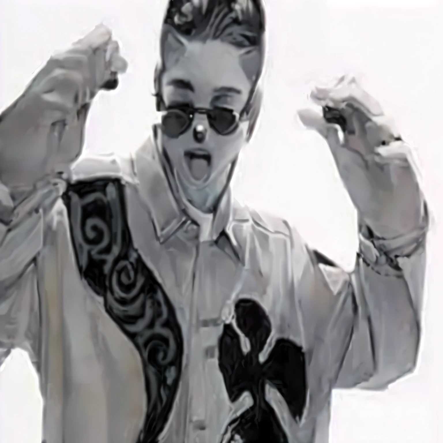sonic the hedgehog in grey jeas longsleeve shirt, rounded sunglasses, singing, anime style