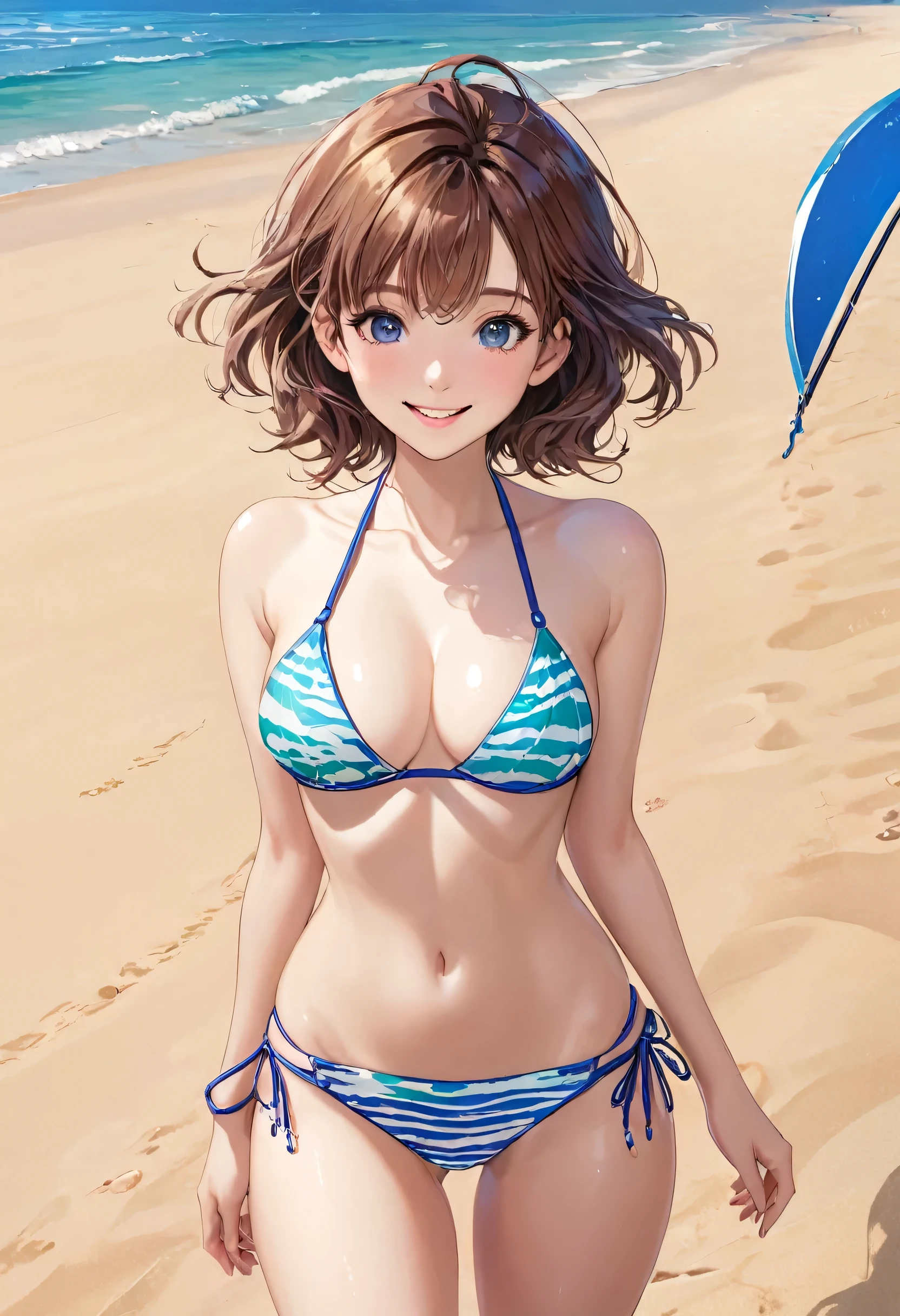 Wear a fashionable bikini, Random hairstyle, girl, Clear eyes、smile、Perfect proportions, highest quality, masterpiece, Realistic, Photorealistic Super Detail, Perfect Face,(Full Body Shot)