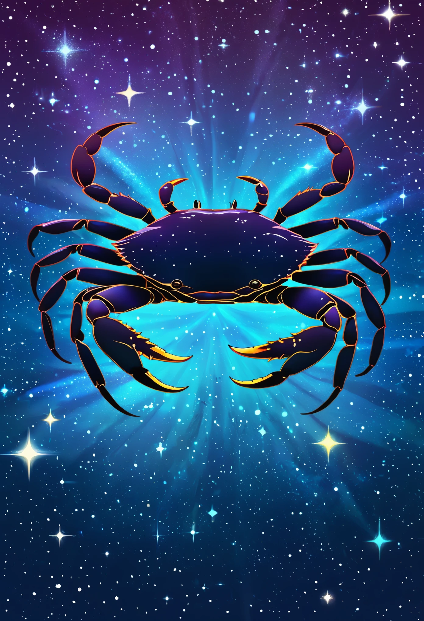 a crab stylized zodiacal symbol ((silhouette)) formed by bright stars. Cosmic background