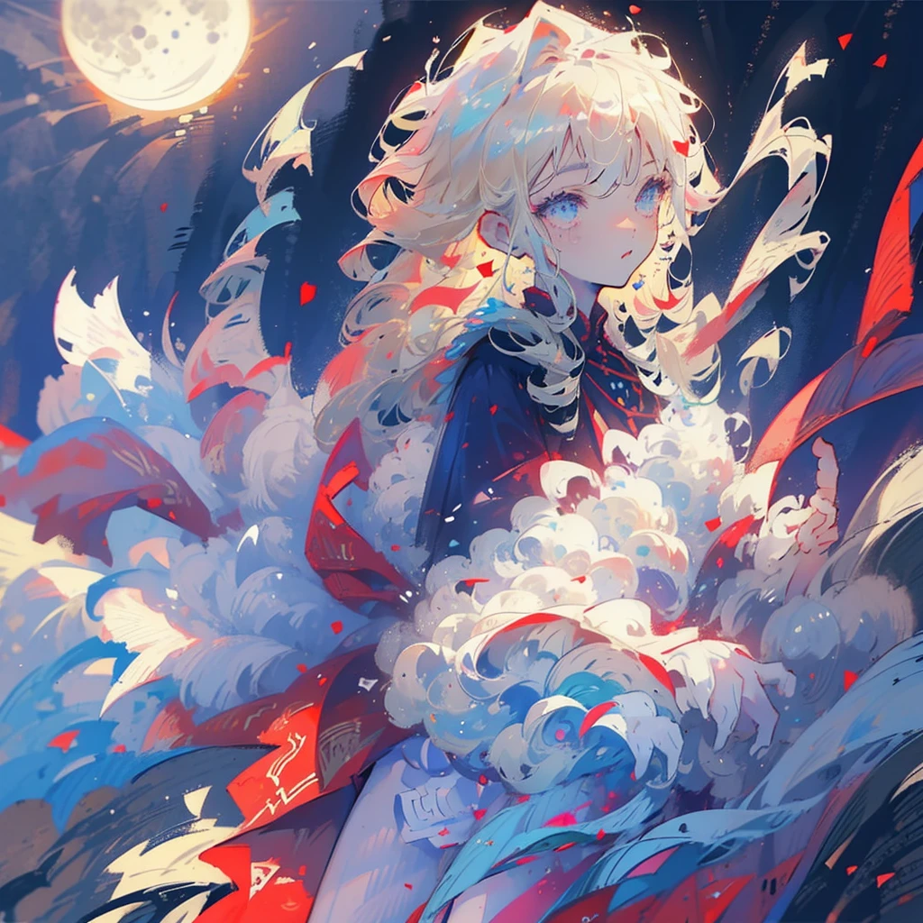 Young boy, light blond hair, curly hair, freckles, blue eyes, walking barefoot in the snow, red flowers illuminated by the moonlight, medieval clothing, shirt, cloth pants, suspenders, dressed clothing, only one character in the image, night, snowflake, snowy plain, night, lighting effect, moon, sadness, nose and ear reddened by the cold, condensation, ultra-detailed face, detailed hair, detailed eyes, unreal engine, ultra-detailed shadow, realistic snow.