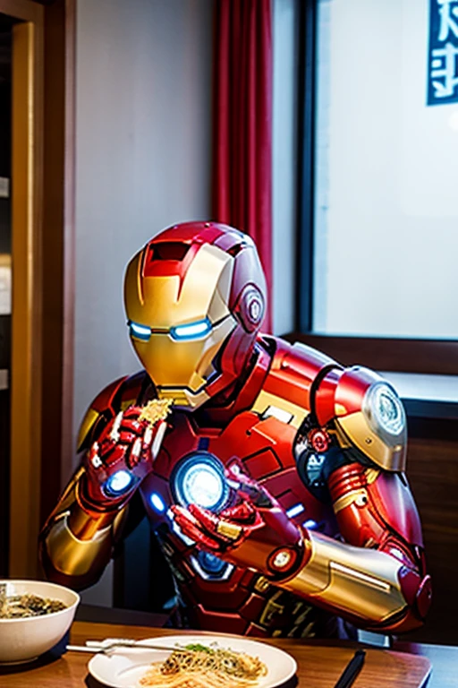 Iron Man eating ramen