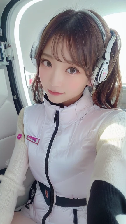 (masterpiece:1.5)、(Realistic:1.5)、(highest quality:1.4、8k、RAW Photos)、
Ultra-high resolution、Professional Lighting、Perfect dynamic composition、Photographed indoors、
Film Grain、chromatic aberration、(Bokeh:1.1)、
Frank、Sophisticated、charm、Ultra-realistic、Attention to detail、Golden Ratio、
(1 girl)、Slender girl、Delicate and charming girl、Cute Woman:1.4、
Serious expression、Looking at the audience、Sculptural installation、Sit on the sofa and relax、
Light brown hair、Shiny Hair、Hairstyle: Ponytail、
real skin、
Shut your mouth.、Beautiful Eyes、double eyelid、Thin arms、、
、Show off your thighs,(astrovest):5,(shiny white log downvest):3,BREAK ((Detailed face, Professional photography)), ((NSFW, zettai ryouiki, 1 girl)), Ultra-high resolution, (Realistic: 1.4), RAW Photos, highest quality, (PhotoRealistic Stick), concentrated, Soft Light, ((30 years old)), ((Japanese)), (( (Young Face))), (surface), (Depth of written boundary), masterpiece, (Realistic),(inside ISS):3, woman, ,astrovest:2,headphone:2,smartwatch,,bangs, ((1 girl)),(black sleeves):2,(black tights):2,inside spacestation,inside spacecraft,,zero gravity,smile,open leg,blush:1.5,hidden hands,neotech