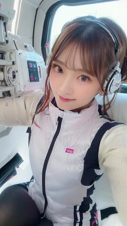 (masterpiece:1.5)、(Realistic:1.5)、(highest quality:1.4、8k、RAW Photos)、
Ultra-high resolution、Professional Lighting、Perfect dynamic composition、Photographed indoors、
Film Grain、chromatic aberration、(Bokeh:1.1)、
Frank、Sophisticated、charm、Ultra-realistic、Attention to detail、Golden Ratio、
(1 girl)、Slender girl、Delicate and charming girl、Cute Woman:1.4、
Serious expression、Looking at the audience、Sculptural installation、Sit on the sofa and relax、
Light brown hair、Shiny Hair、Hairstyle: Ponytail、
real skin、
Shut your mouth.、Beautiful Eyes、double eyelid、Thin arms、、
、Show off your thighs,(astrovest):5,(shiny white log downvest):3,BREAK ((Detailed face, Professional photography)), ((NSFW, zettai ryouiki, 1 girl)), Ultra-high resolution, (Realistic: 1.4), RAW Photos, highest quality, (PhotoRealistic Stick), concentrated, Soft Light, ((30 years old)), ((Japanese)), (( (Young Face))), (surface), (Depth of written boundary), masterpiece, (Realistic),(inside ISS):3, woman, ,astrovest:2,headphone:2,smartwatch,,bangs, ((1 girl)),(black sleeves):2,(black tights):2,inside spacestation,inside spacecraft,,zero gravity,smile,open leg,blush:1.5,hidden hands,neotech