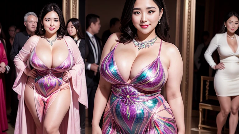 RAW Photos, Digital single-lens reflex camera, Soft lighting, Film Grain, 16K Wallpaper, masterpiece, highest quality, Very detailed, 40~50 years old, Full Body Shot, Mature Woman, beautiful,  魅惑的なsmile,Thick lips, Looking at the audience, Provocative expression, Glossのある髪, Curvaceous and seductive face,Mischievous face,,An inviting gaze,Emphasis on anatomical balance of the human body,A gentle gaze,smile, 妖Gloss,Pink lipstick,Pink Eyeshadow,Luxurious exterior,perfectionなボディ、accessories,Each part of the body is anatomically very well structured., perfection,Best Necklace、Unparalleled beauty、2 wrists、２Book legs、One Face、妖Gloss、Luxurious exterior、smile、Gloss、超滑らかな肌highest qualityのコーディネート、Great background、Super high-end、nice、Sparkling eyes、(((Wear sparkling jewelry)))、(((One female)))、(((Colorful intricately designed dress)))、Less exposed skin