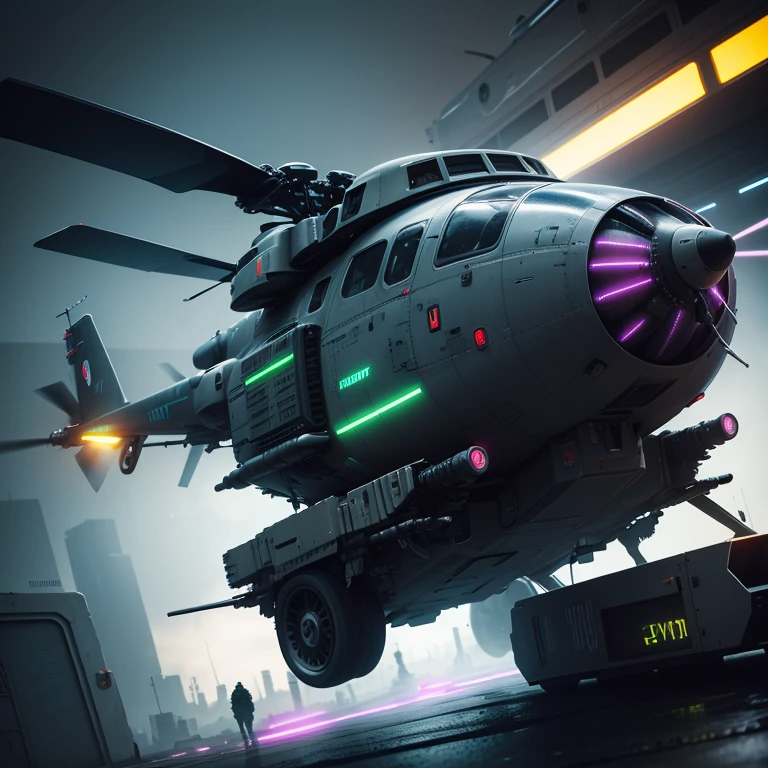 futuristic military helicopter, cyberpunk, Neon, realism, Photo 📷