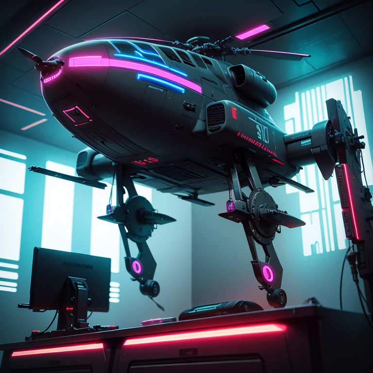futuristic military helicopter, cyberpunk, Neon, realism, Photo 📷